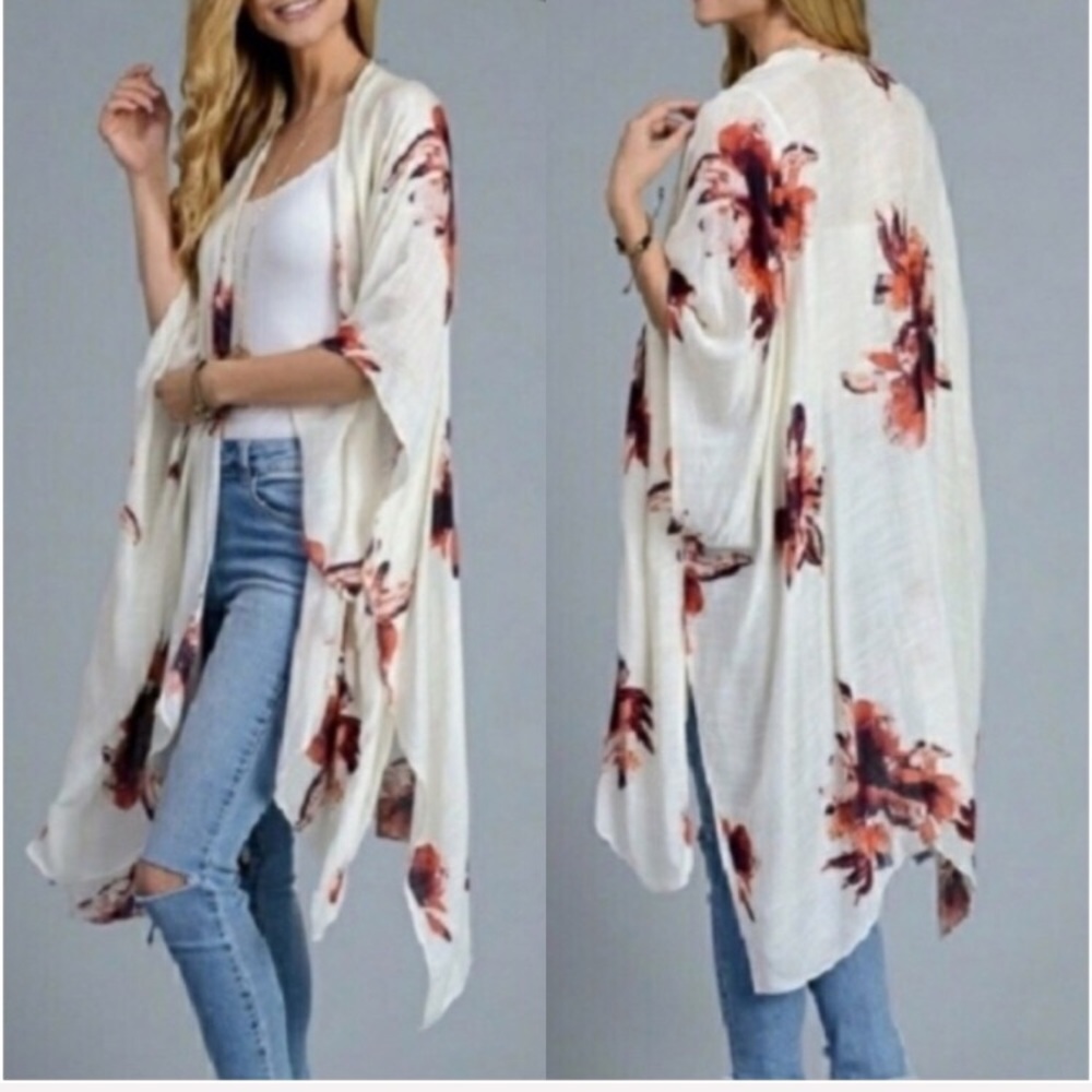 Bohemian Floral Kimono Wrap Cover Up O/S - Picture 3 of 7